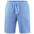 Men's Cotton Linen Shorts Summer Breathable Solid Color Blue Shorts