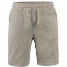 Men's Cotton Linen Shorts Summer Breathable Solid Color Light Khaki Shorts