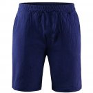 Men's Cotton Linen Shorts Summer Breathable Solid Color Navy Shorts