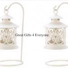 SET OF 2 WHITE FILIGREE CANDLE LANTERN