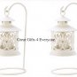SET OF 2 WHITE FILIGREE CANDLE LANTERN