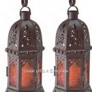 SET OF 2 AMBER GLASS MOROCCAN LANTERN