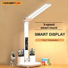 LED Clock Table Lamp USB Chargeable Dimmable Desk Lamps 2 Heads 180 Rotate Foldable Eye