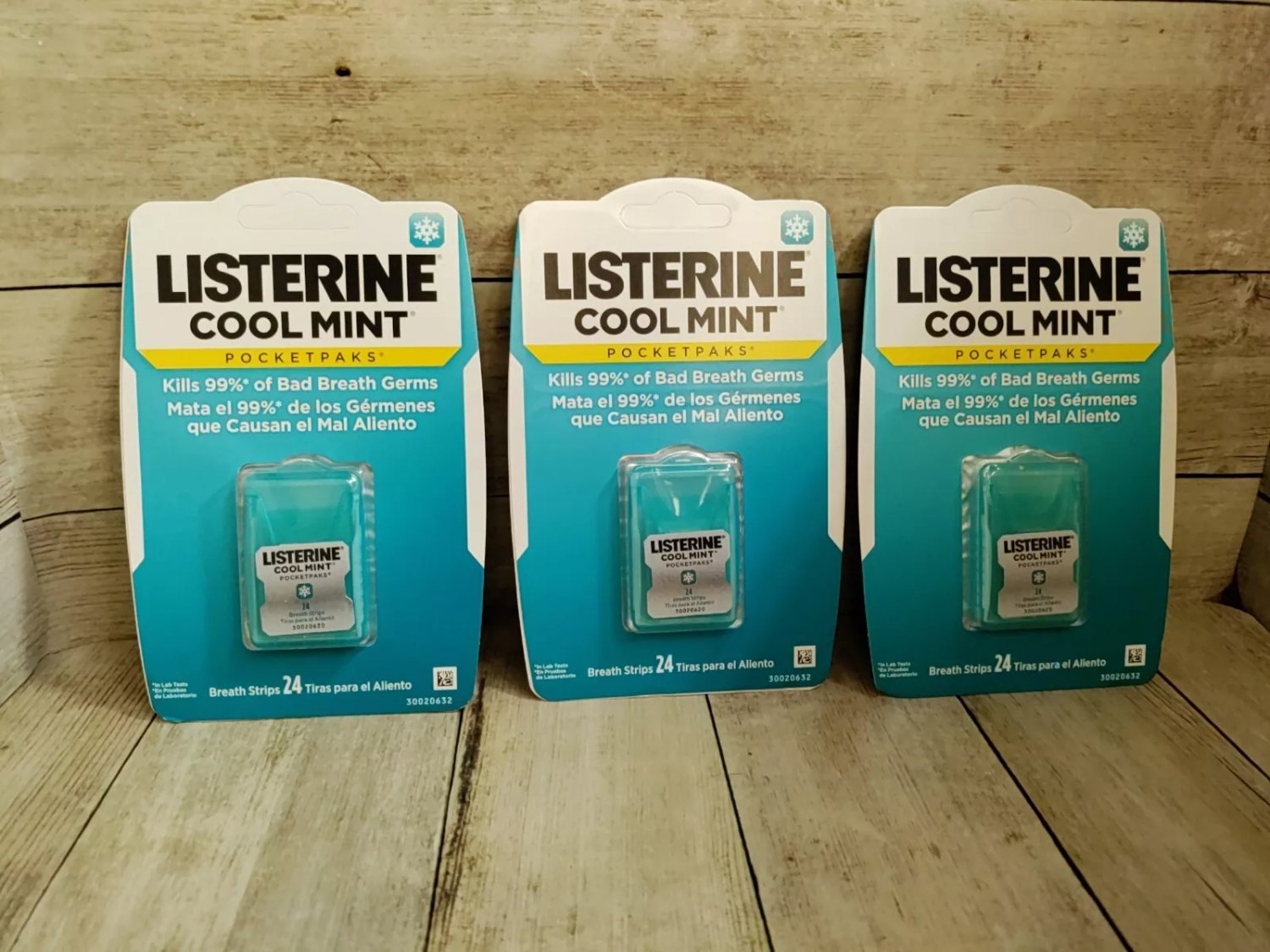 3 Pack Listerine PocketPaks Breath Strips, Cool Mint, 24 Ct