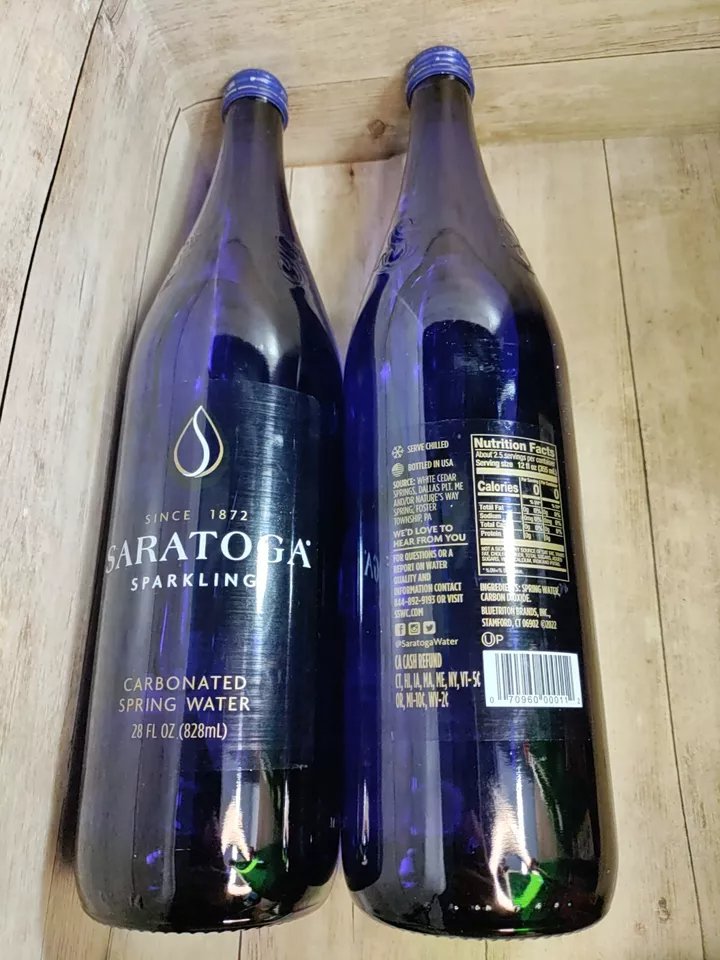 2 Saratoga beautiful glass Sparkling Water Bottles 28 FL OZ (828 mL) each x 2