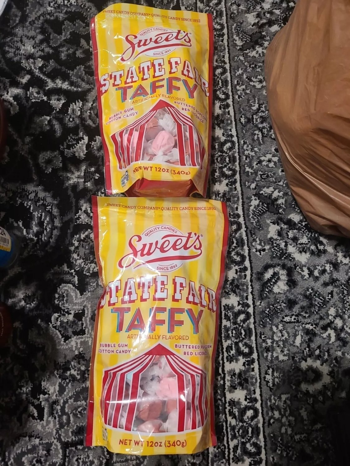 2-12 Oz Sweet's Salt Water Taffy Candy State Fair Flavors Bag Chewy Candies