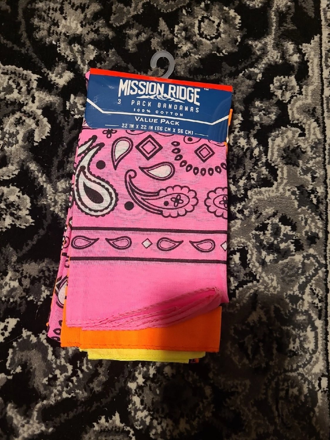 3 PACK BANDANAS Pink,Yellow,Orange Patterns 100% Cotton 22&acirc;��x22&acirc;�� Mission Ridge