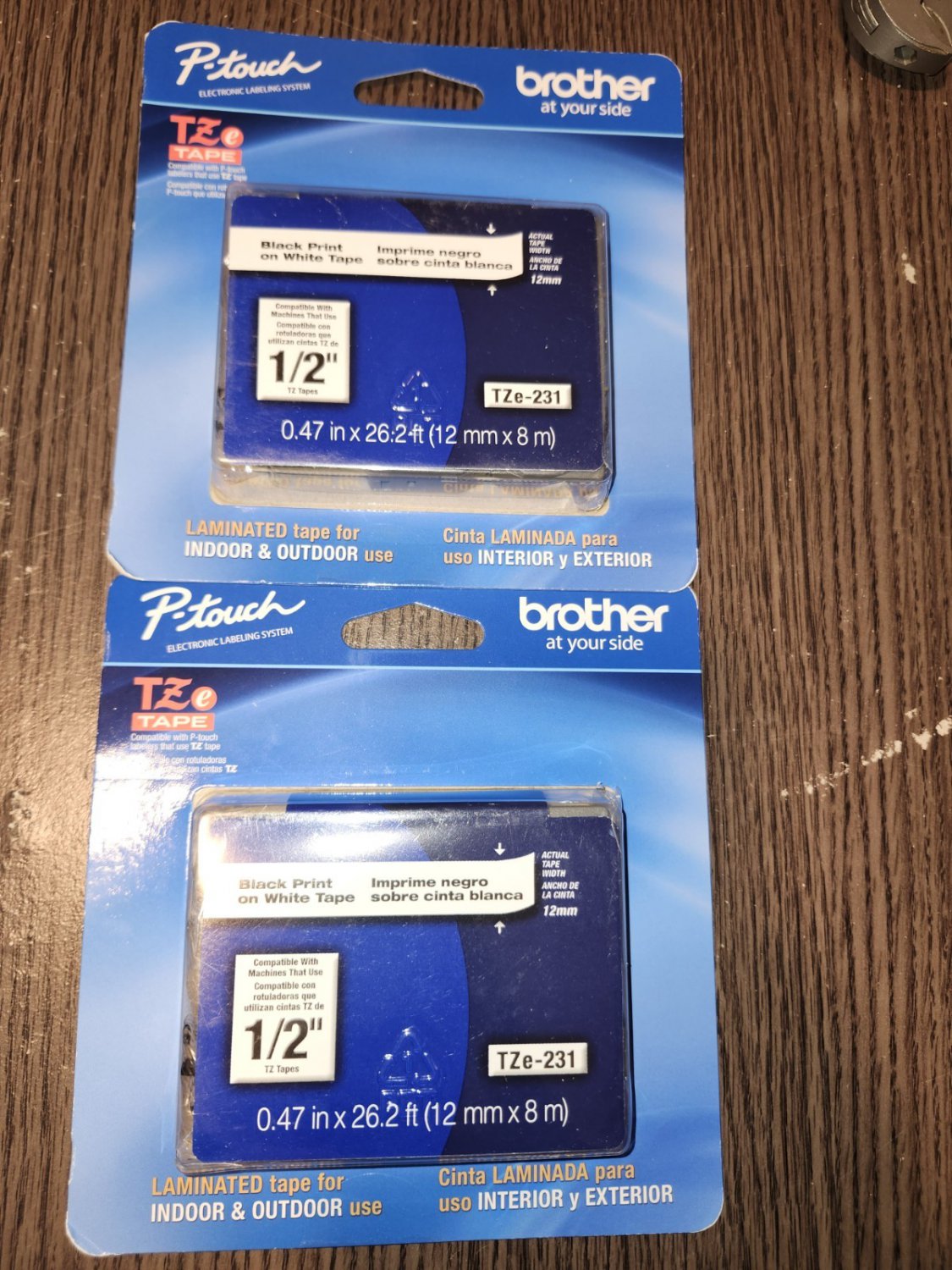 Lot of 2 Genuine Brother TZe-231 Black on White P-touch Label Tape 12mm x 8m OEM