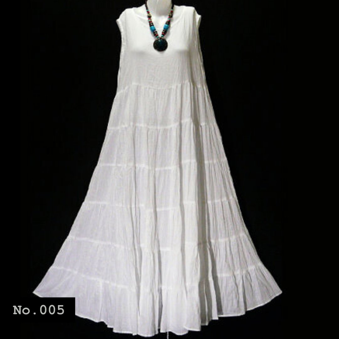 No.005 - Plus Size 1X,2X,3X,4X,5X,6X,7X Sleeveless Gauze Cotton Casual Summer Women's Maxi Dress