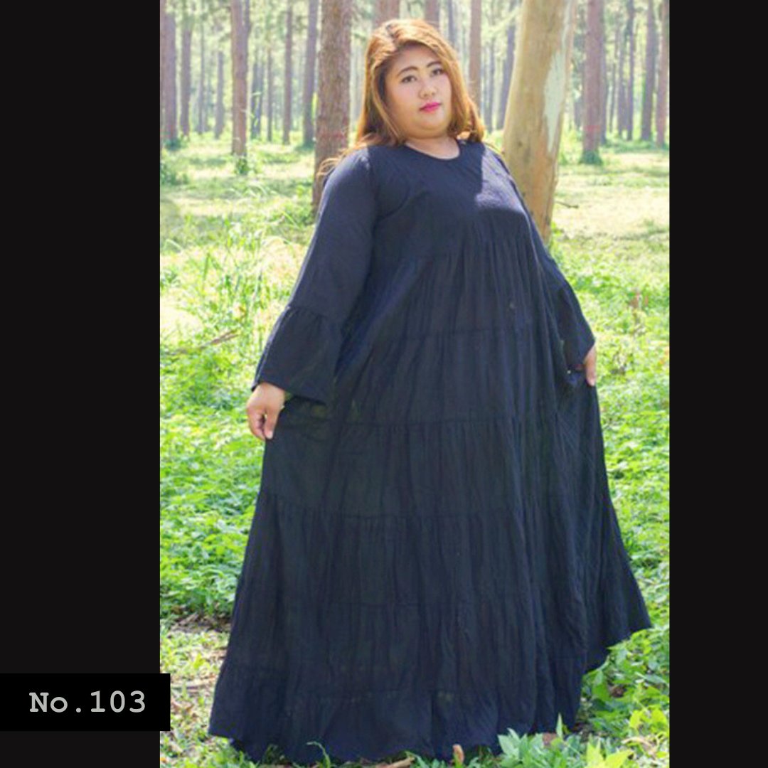 No.103 - Plus Size 1X,2X,3X,4X,5X,6X,7X Women's Wide Long Sleeve Peasant Casual Maxi Dress