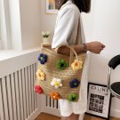 Handmade Rattan Woven Bag Women Flower Tote Bag Vintage Boho Straw Knitted Mesh Bag
