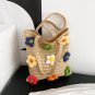 Handmade Rattan Woven Bag Women Flower Tote Bag Vintage Boho Straw Knitted Mesh Bag