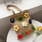 Handmade Rattan Woven Bag Women Flower Tote Bag Vintage Boho Straw Knitted Mesh Bag