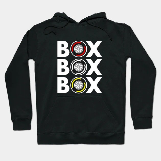 Box Box Box F1 Tyre Compound White Text Design Hoodie