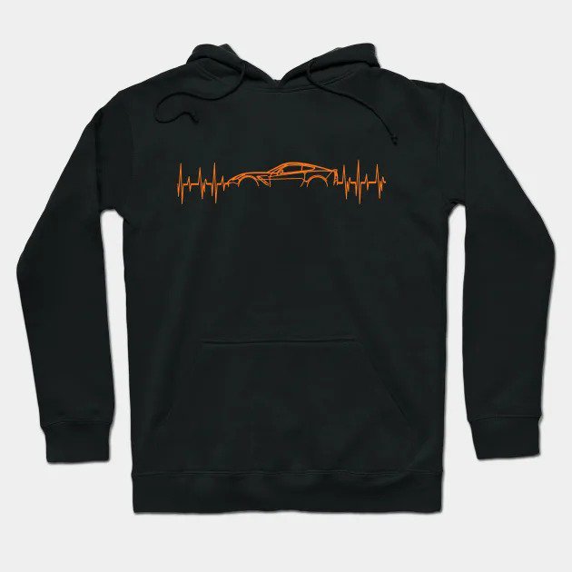 C7 Corvette Heartbeat Orange Supercar Ekg Sports Car Heart Beat Line Racecar Pulse Hoodie