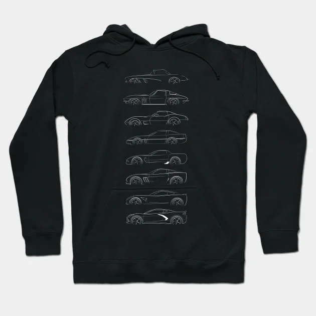 Evolution Of The Corvette - Profile Stencil, White Hoodie