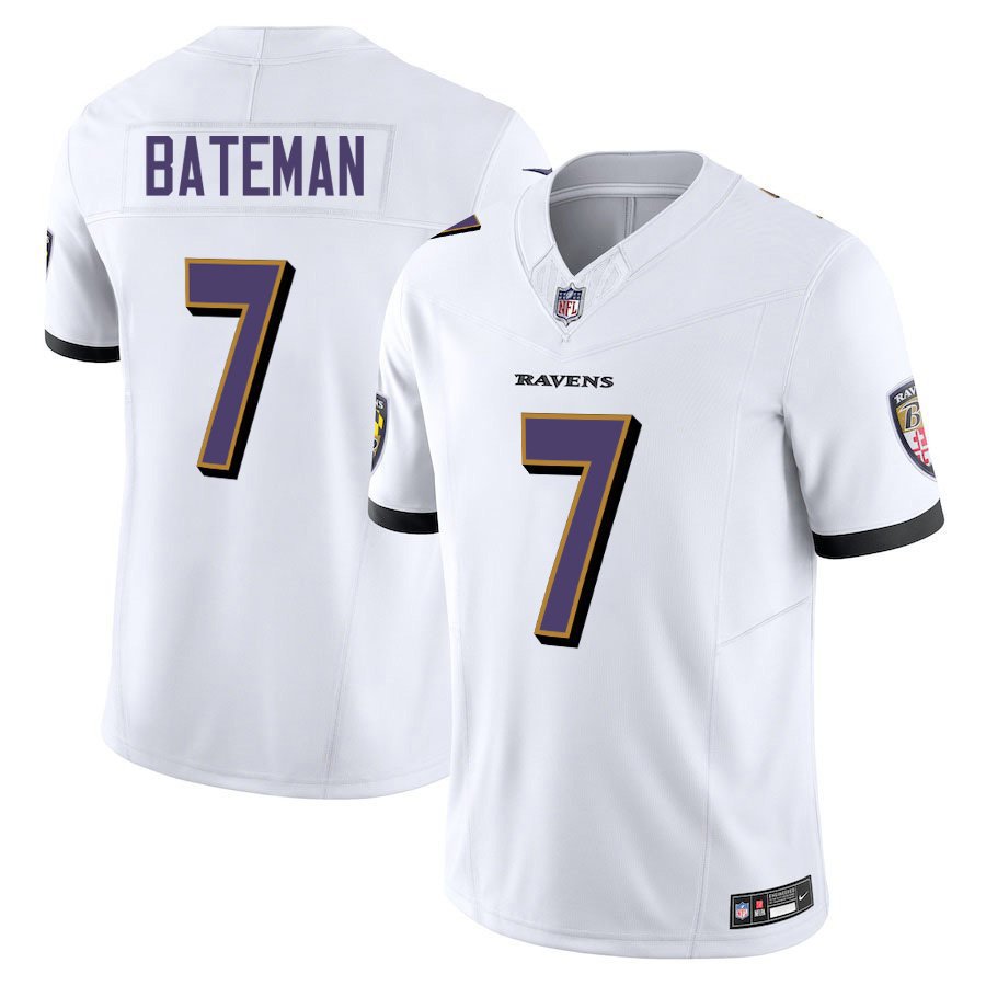Baltimore Ravens #7 Rashod Bateman White Limited Stitched Jersey