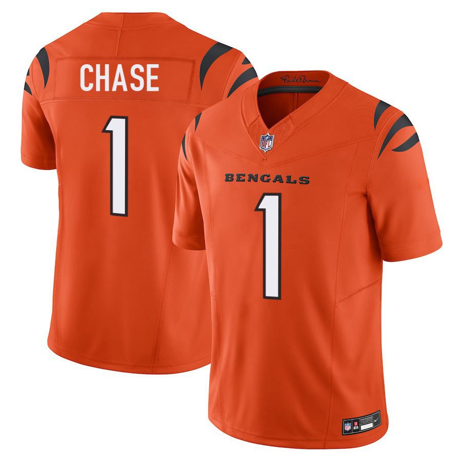 Cincinnati Bengals #1 Ja'Marr Chase Orange Limited Stitched Jersey