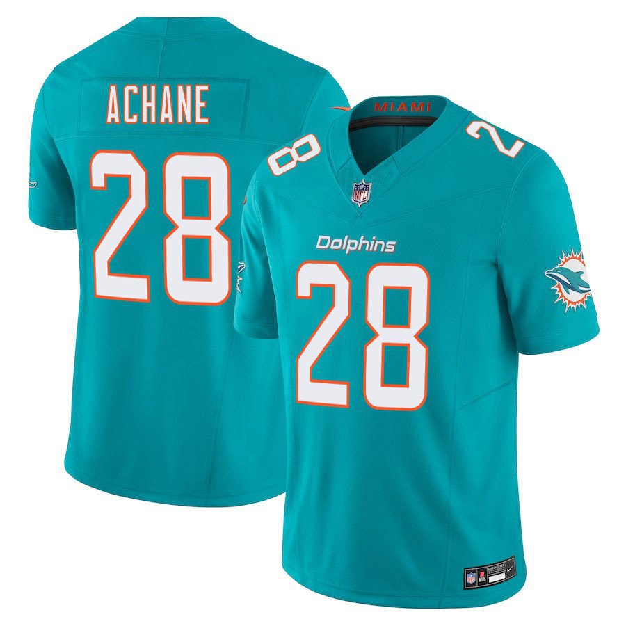 Miami Dolphins #28 De'Von Achane Aqua Limited Stitched Jersey