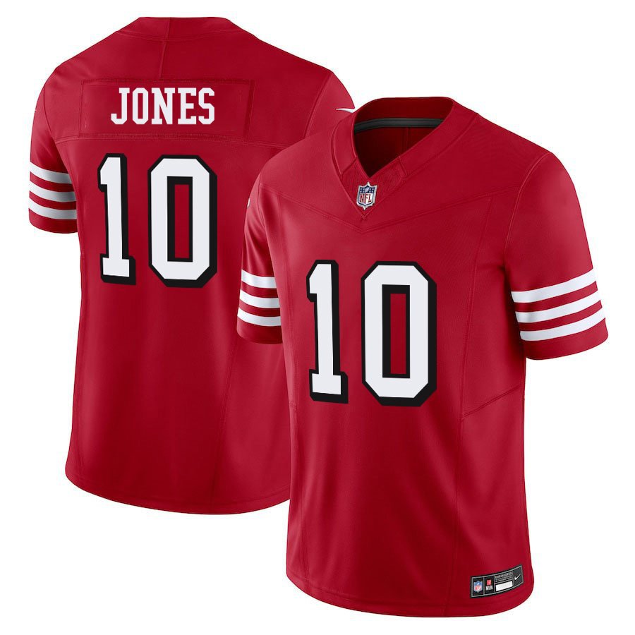San Francisco 49ers #10 Mac Jones Red Throwback Limited Stitched Jersey