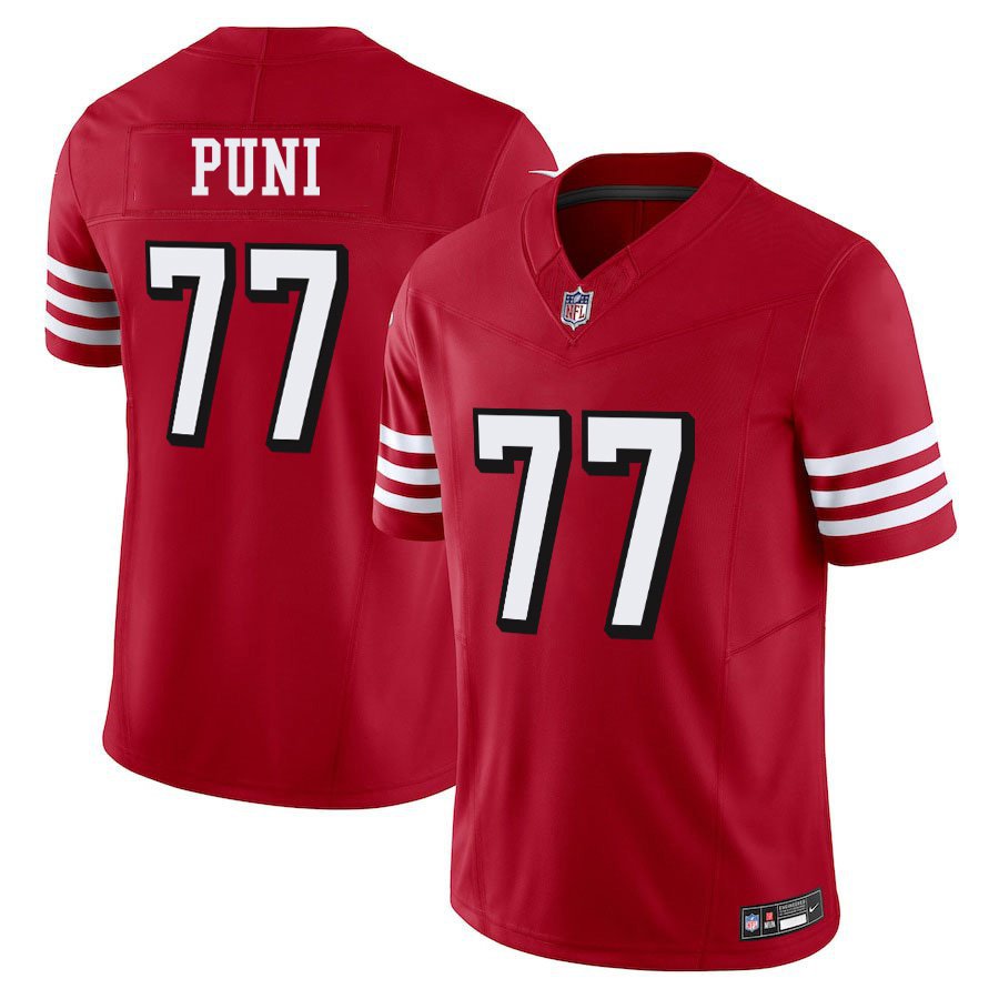 San Francisco 49ers #77 Dominick Puni Red Throwback Limited Stitched Jersey