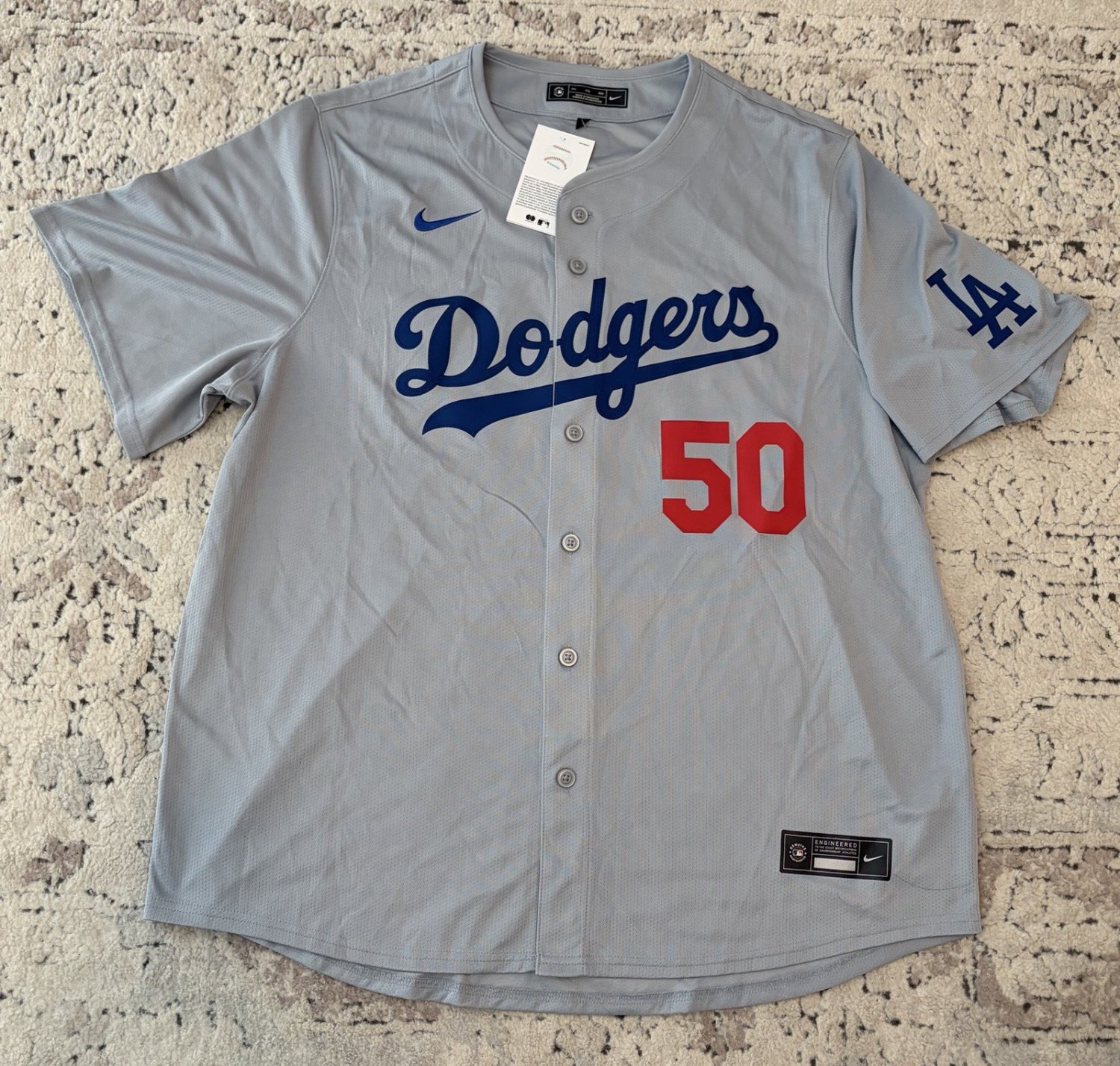Authentic Los Angeles Dodgers Mookie Betts #50 Gray Jersey