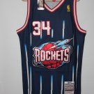 blue 1996-97 Houston Rockets Hakeen Olajuwon (34) stitched Mitchell & Ness jersey
