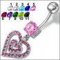 Fancy Heart Dangling Jeweled Belly Ring (PBM1370) - *FREE SHIPPING