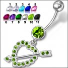 Fancy Jeweled Heart Dangling Belly Ring (PBM1481)  - *FREE SHIPPING