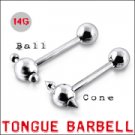 316L Tongue Barbell with Steel ball and Cone  (BAR201)