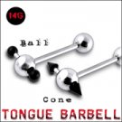 316L Tongue Barbell with UV ball and Cone (BAR205)