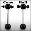 316L Tongue Barbell with UV ball and Cone (BAR206)