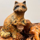 Unique Vintage Stan Langtwait Raccoon Clay Figure On Manzanita Burl Wood Organic