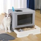 Large Foldable Cat Hooded Litter Tray Box Front Entry Toilet Box with Massager Scoop Enclosed