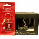 FIFA WORLD CUP 2022 QATAR OFFICIAL BLACK COFFEE MUG & TROPHY KEYCHAIN FREE SHIP