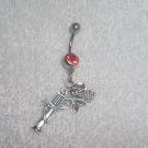 Revolver Gun Rose Vine Charm Belly Button Navel Ring Body Jewelry Piercing 14g