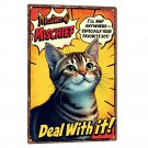 Domestic Shorthair Tin Sign - Master of Mischief Vintage Cat Metal Poster (8x12 Inches) PCM01-01