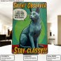 Russian Blue Tin Sign - Silent Observer Vintage Cat Metal Poster (8x12 Inches) PCM01-07