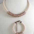 Jewelery set: beaded Necklace & Bracelet, Color Pearl-Brown, Handmade