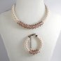 Jewelery set: beaded Necklace & Bracelet, Color Pearl-Brown, Handmade