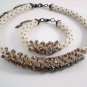 Jewelery set: beaded Necklace & Bracelet, Color Pearl-Brown, Handmade