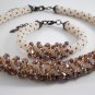 Jewelery set: beaded Necklace & Bracelet, Color Pearl-Brown, Handmade