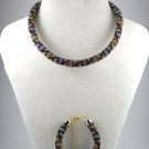 Jewelery set: Lilac-Gold beaded necklace & bracelet, Crochet bead, Handmade