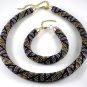 Jewelery set: Lilac-Gold beaded necklace & bracelet, Crochet bead, Handmade