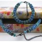 Jewelery set: Blue-Turquoise beaded necklace & bracelet, Crochet bead, Handmade