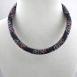 Jewelery set: beaded Necklace & Bracelet, Color Blue-Red-Grey, Handmade