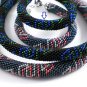 Jewelery set: beaded Necklace & Bracelet, Color Black-Blue-Green, Handmade