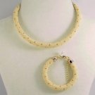 Jewelery set: beaded rope necklace & bracelet,dotted pattern,crochet seed beads