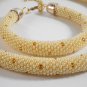 Jewelery set: beaded rope necklace & bracelet,dotted pattern,crochet seed beads