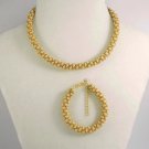 Jewelery set: beaded rope necklace & bracelet, checkered pattern, crochet